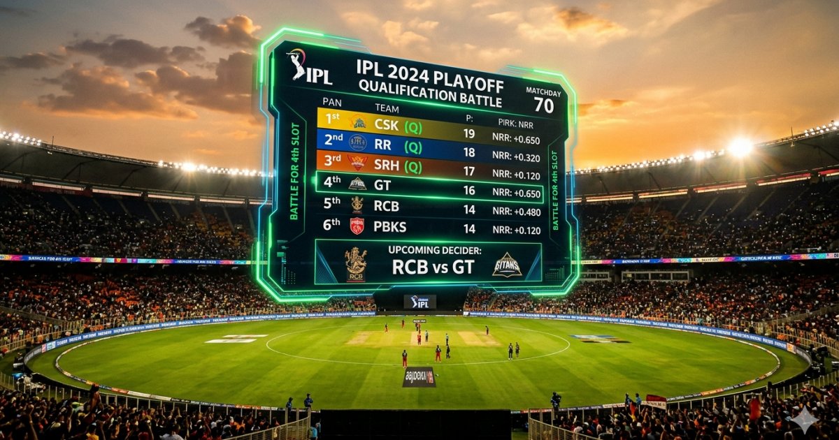 IPL 2026 Playoffs Race: GT and RCB One Win Away; CSK, KKR Bank on Other Results